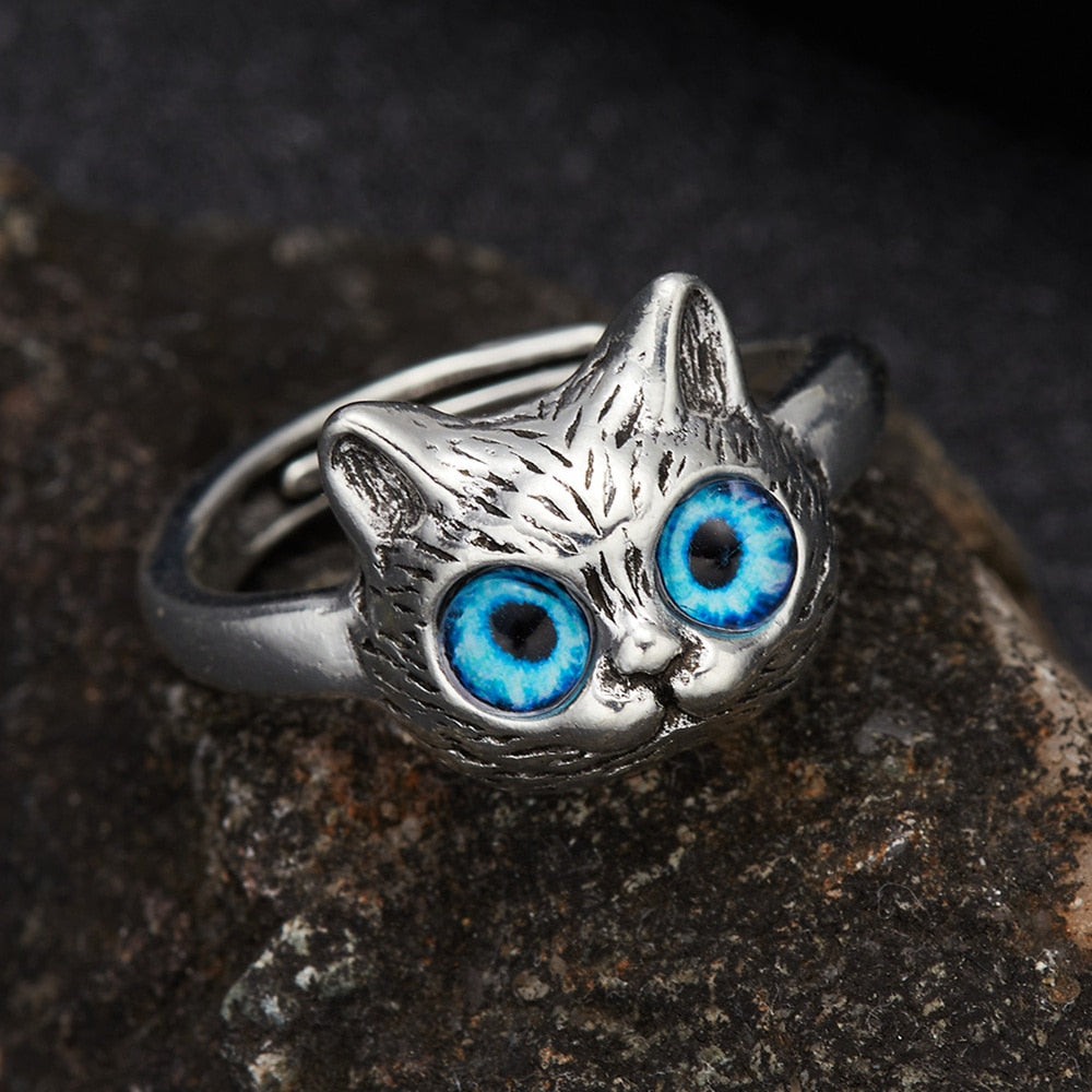 0 Silver Blue Eyes Cat Ring sold by Fleurlovin, Free Shipping Worldwide