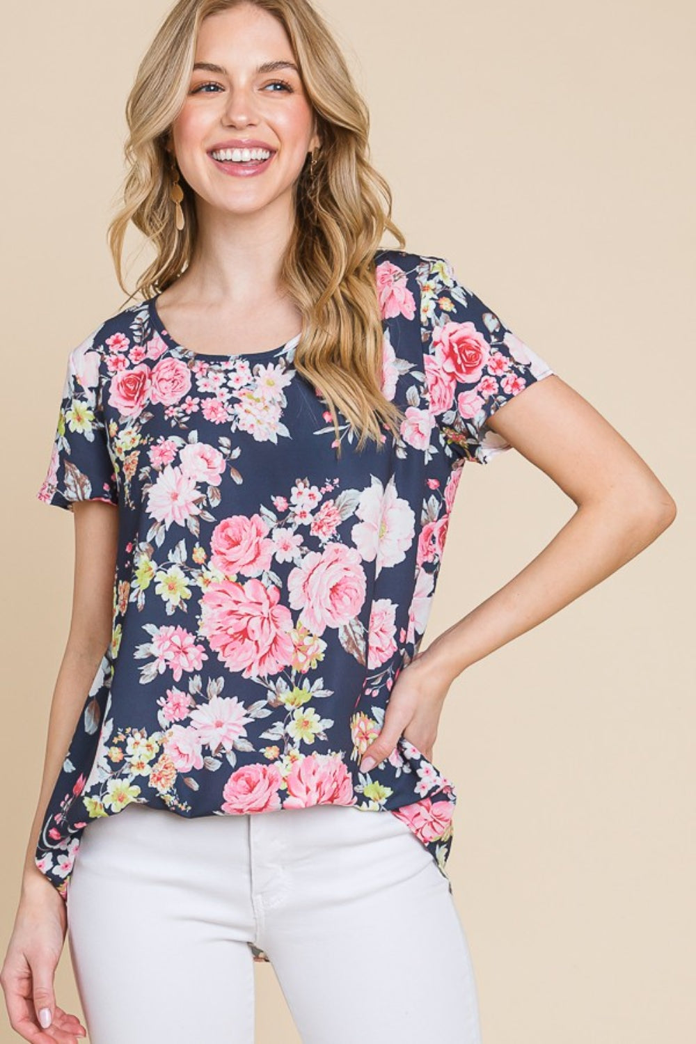 BOMBOM Camiseta floral de manga corta con cuello redondo