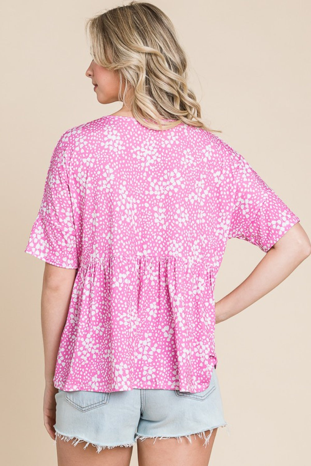 BOMBOM Blusa floral con cuello redondo y peplum