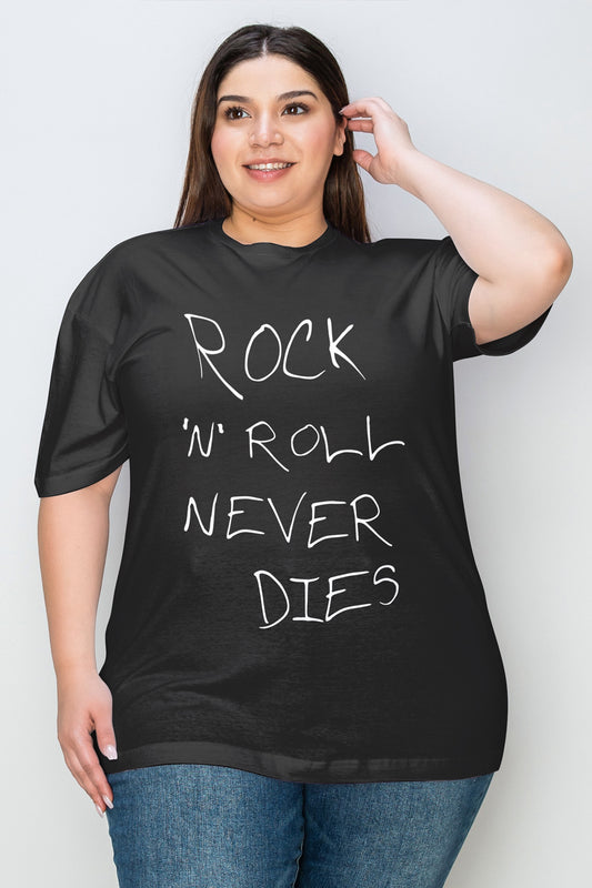 Camiseta gráfica ROCK N ROLL NEVER DIES de tamaño completo de Simply Love