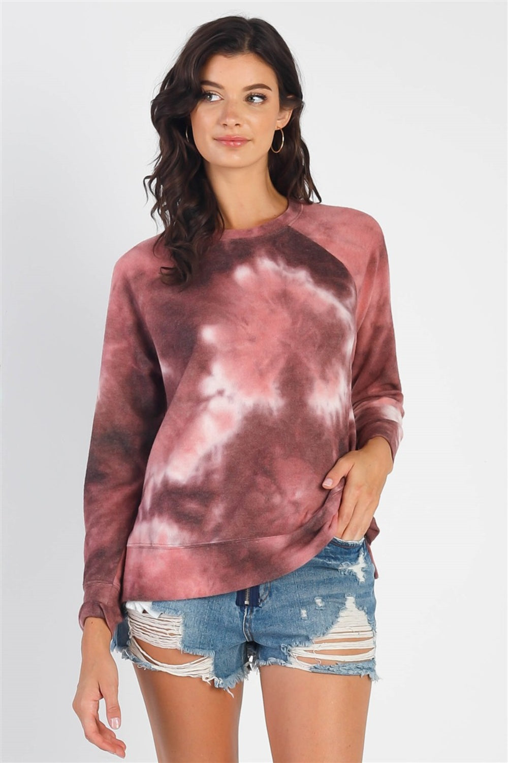 Cherish Apparel Sudadera de manga larga con cuello redondo y efecto tie-dye