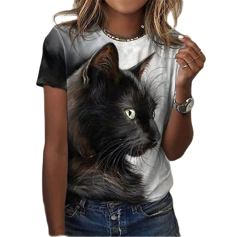  3D Beauty Black Cat T-Shirt sold by Fleurlovin, Free Shipping Worldwide