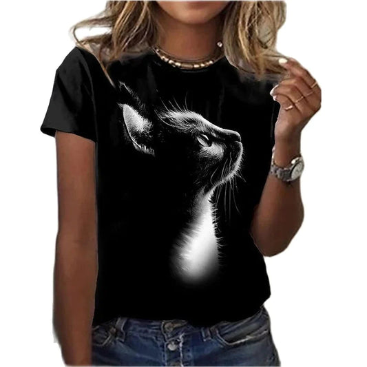  3D Beauty Cat Black & White T-Shirt sold by Fleurlovin, Free Shipping Worldwide