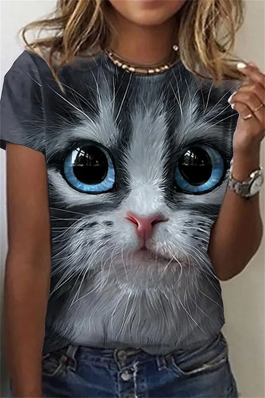  3D Big Eye Cat T-Shirt sold by Fleurlovin, Free Shipping Worldwide