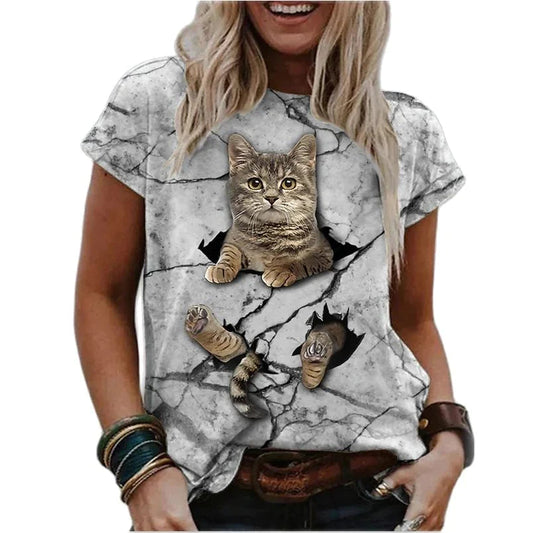  3D Cat Climb Up On The Branch T-Shirt sold by Fleurlovin, Free Shipping Worldwide