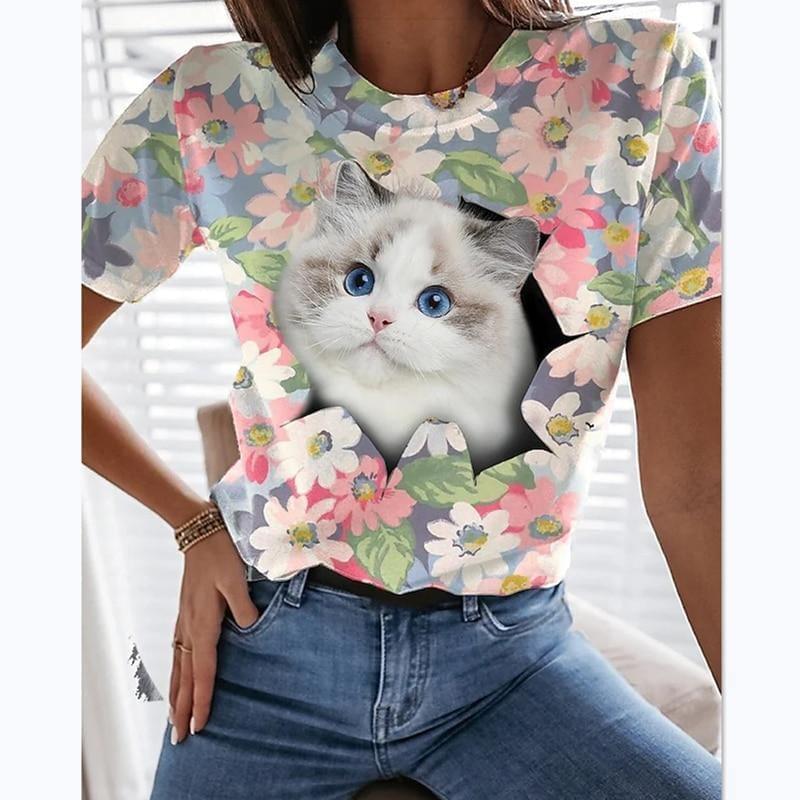  3D Flower Cat T-Shirt sold by Fleurlovin, Free Shipping Worldwide