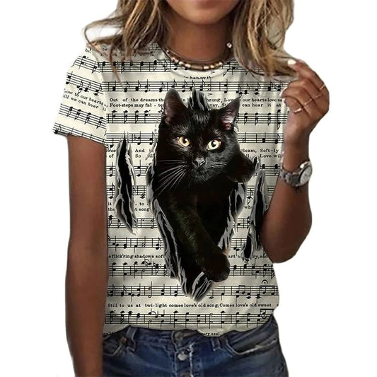  3D Melody Black Cat Outs T-Shirt sold by Fleurlovin, Free Shipping Worldwide