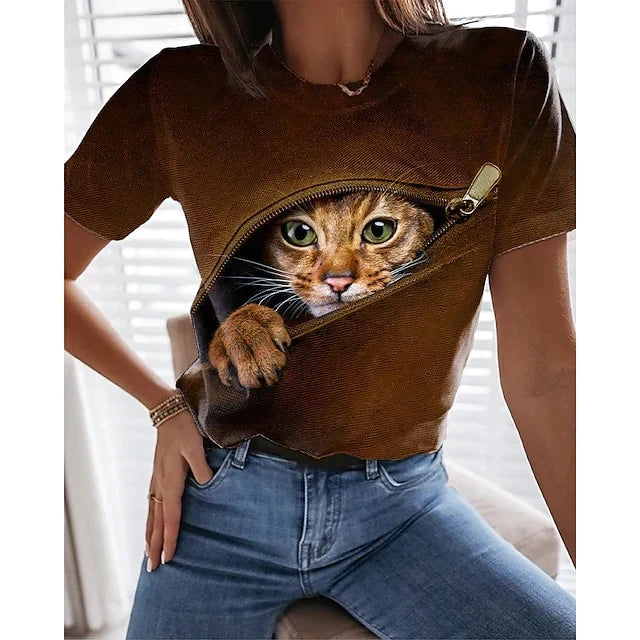  3D Open Zip Ginger Cat T-Shirt sold by Fleurlovin, Free Shipping Worldwide