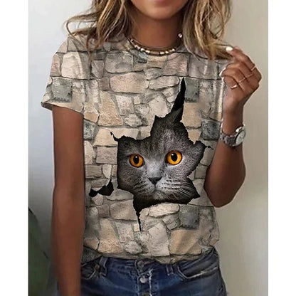  3D Walls Out Looking Cat T-Shirt sold by Fleurlovin, Free Shipping Worldwide