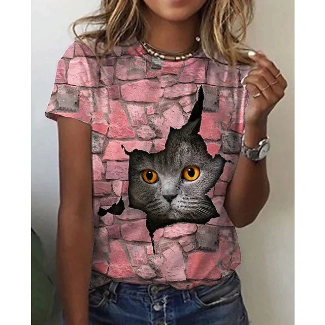  3D Walls Out Looking Cat T-Shirt sold by Fleurlovin, Free Shipping Worldwide