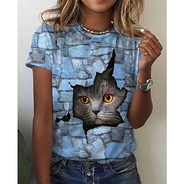  3D Walls Out Looking Cat T-Shirt sold by Fleurlovin, Free Shipping Worldwide