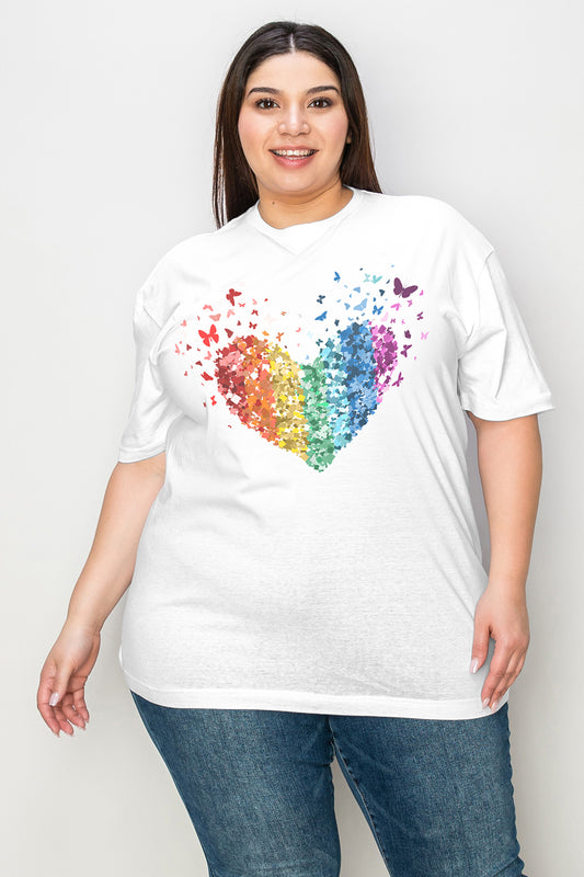 Camiseta con gráfico de corazón arcoíris de tamaño completo de Simply Love