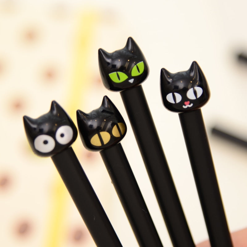  4Pcs Cute Kawaii Black Cat Black Ink Gel Pen sold by Fleurlovin, Free Shipping Worldwide