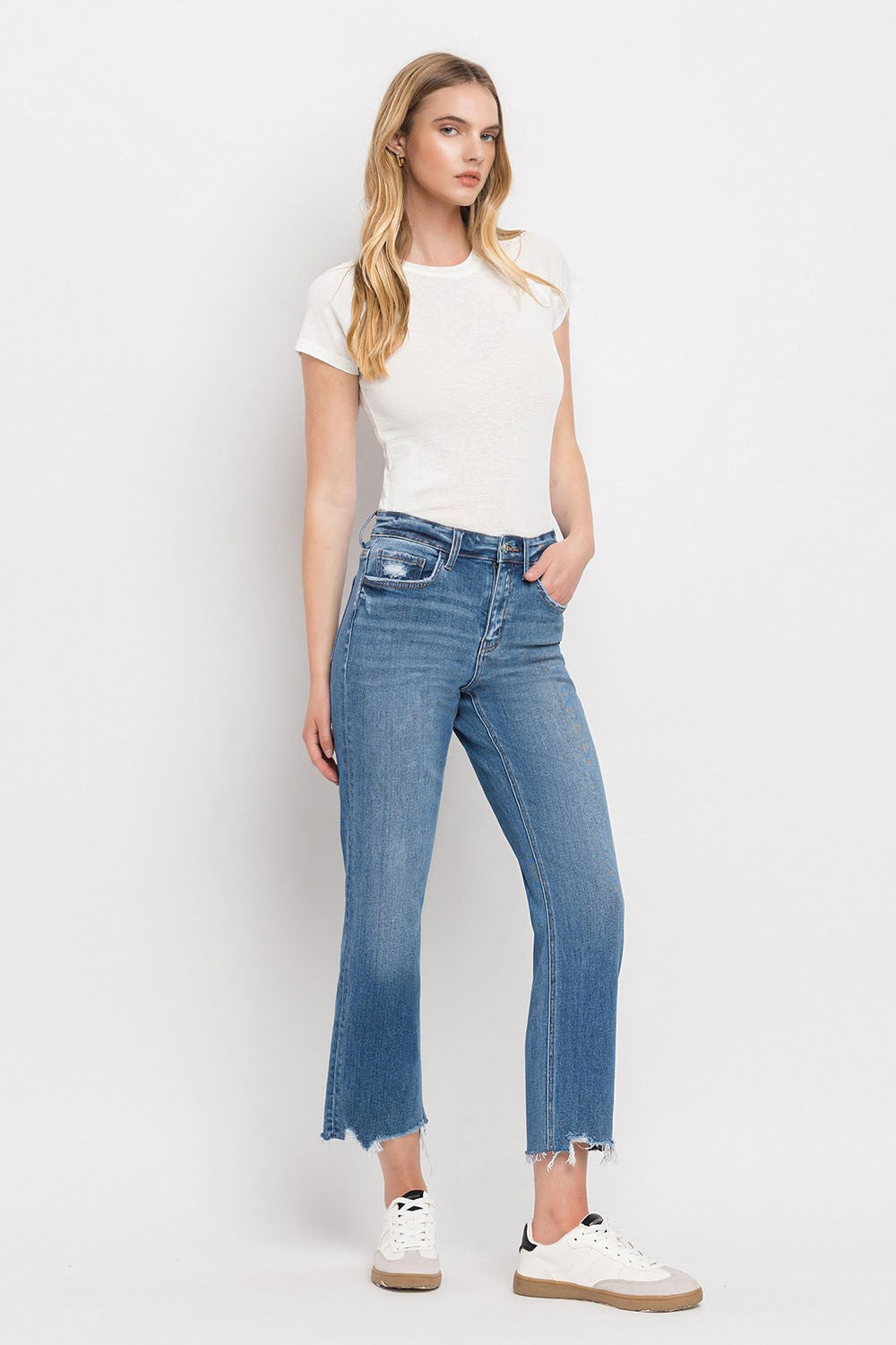 Vervet by Flying Monkey High Rise Frayed Hem Straight Jeans