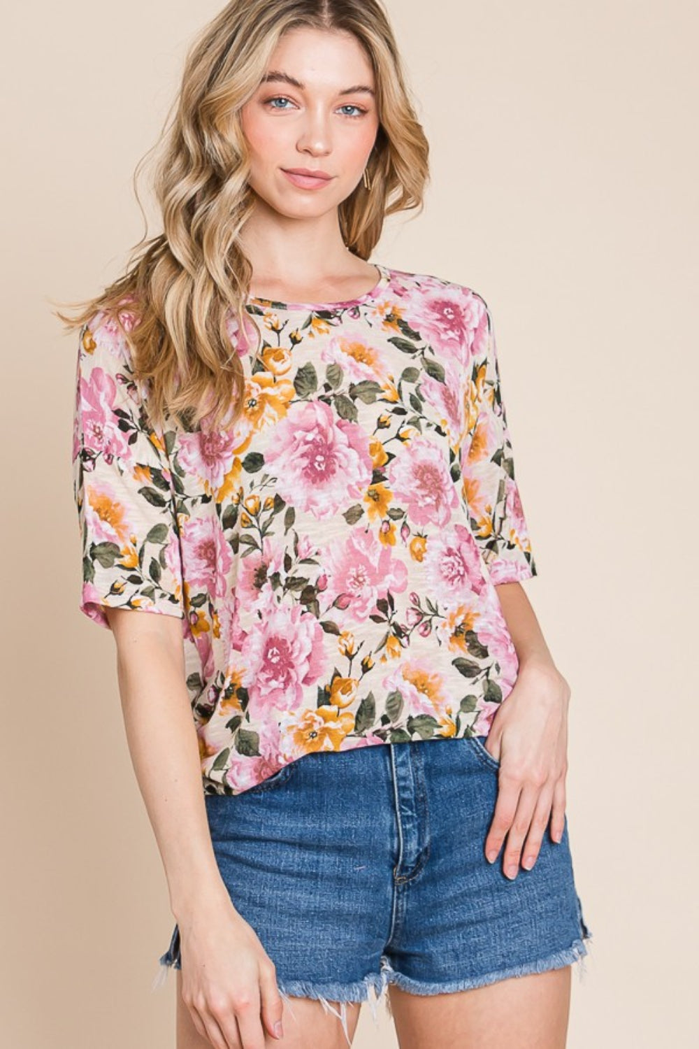 BOMBOM Camiseta floral con cuello redondo