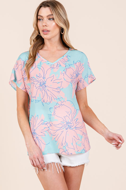 BOMBOM Camiseta Manga Corta Floral