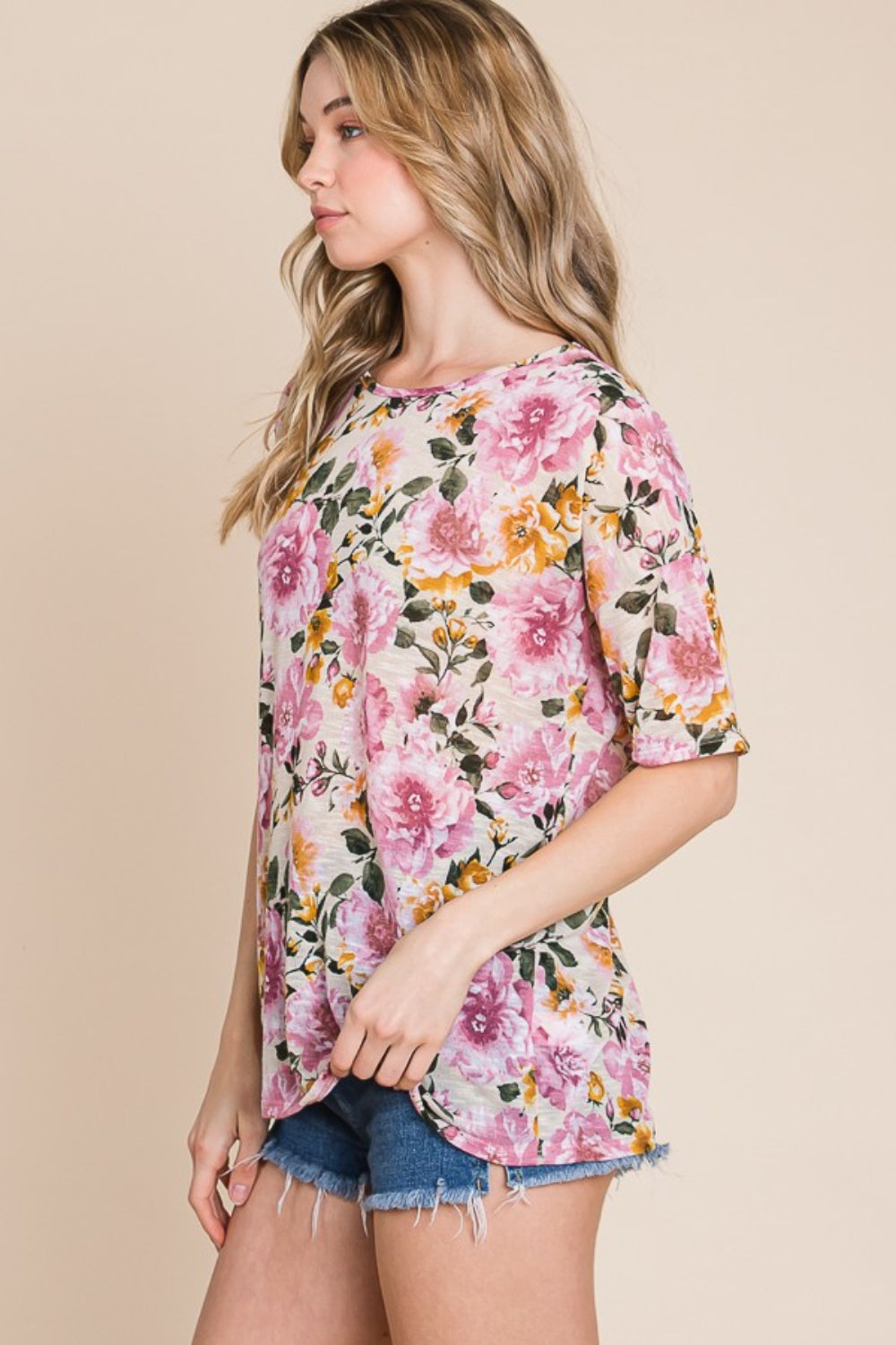 BOMBOM Camiseta floral con cuello redondo