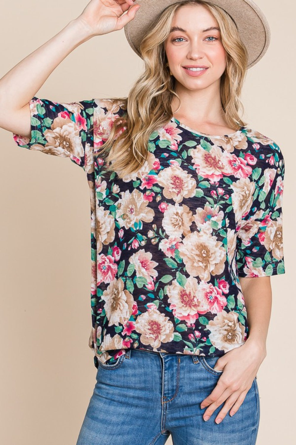 BOMBOM Camiseta floral con cuello redondo