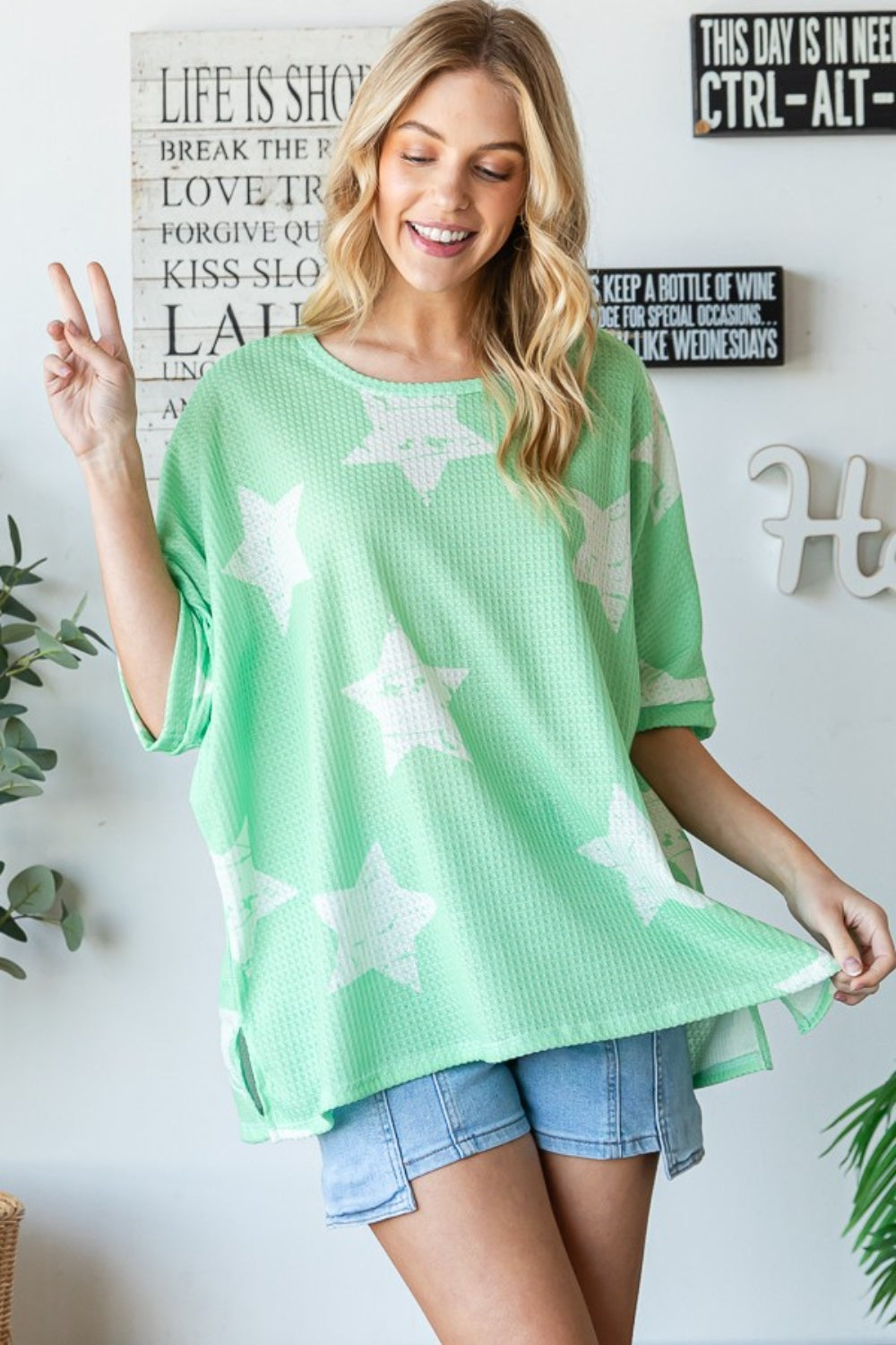 Camiseta tipo gofre extragrande con estampado de estrellas HOPELY