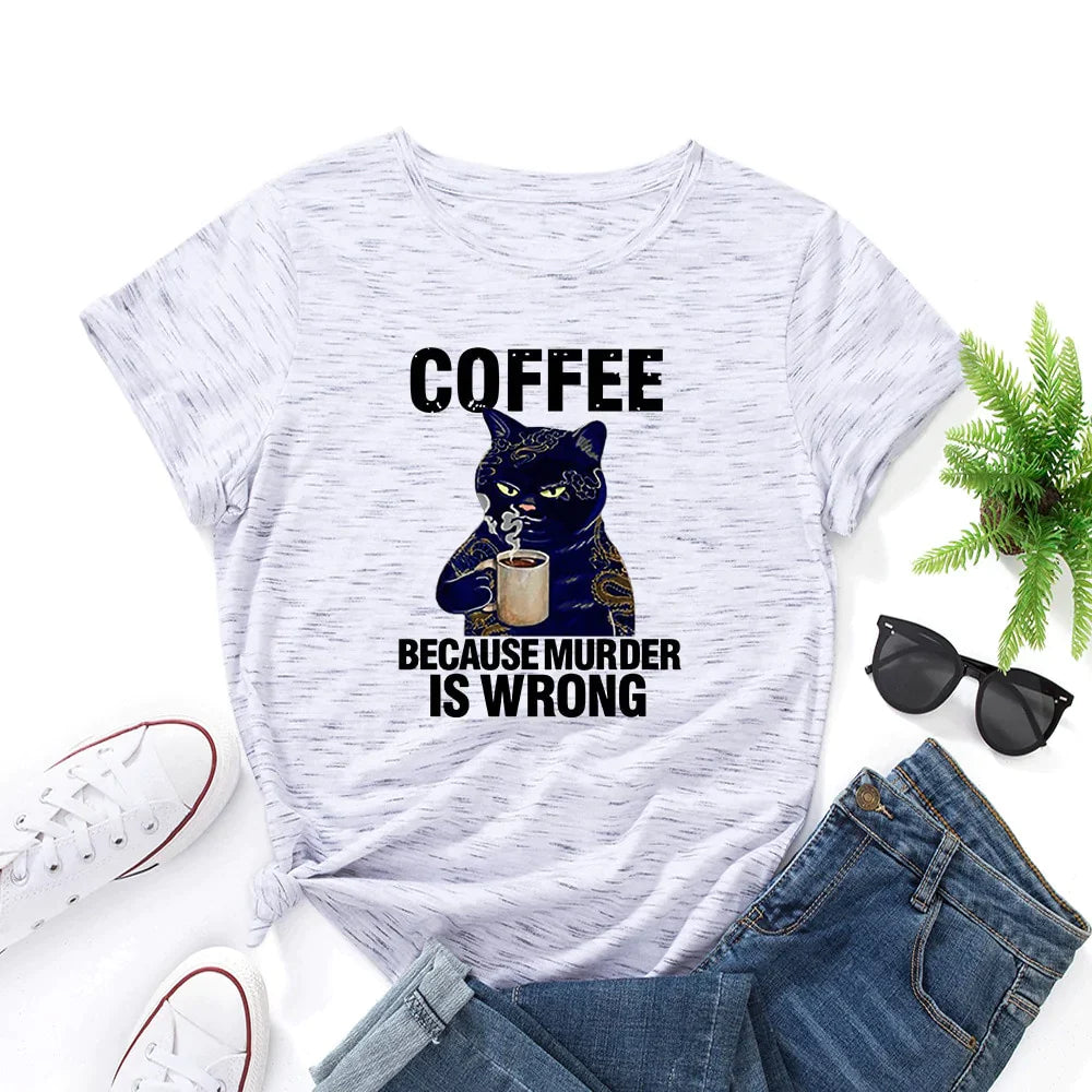  Black Cat Coffee T-Shirt sold by Fleurlovin, Free Shipping Worldwide
