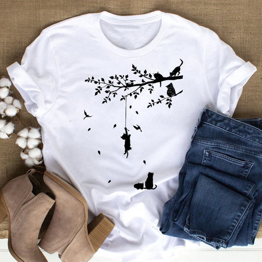  Black Cat Playing Tree T-Shirt sold by Fleurlovin, Free Shipping Worldwide