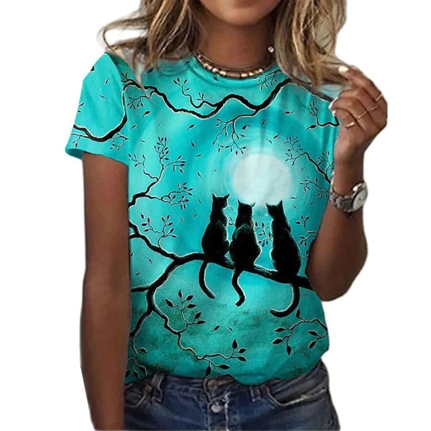  Black Cats Moon Watcher T-Shirts sold by Fleurlovin, Free Shipping Worldwide