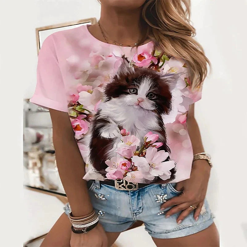  Blossom Flower Cat T-Shirt sold by Fleurlovin, Free Shipping Worldwide