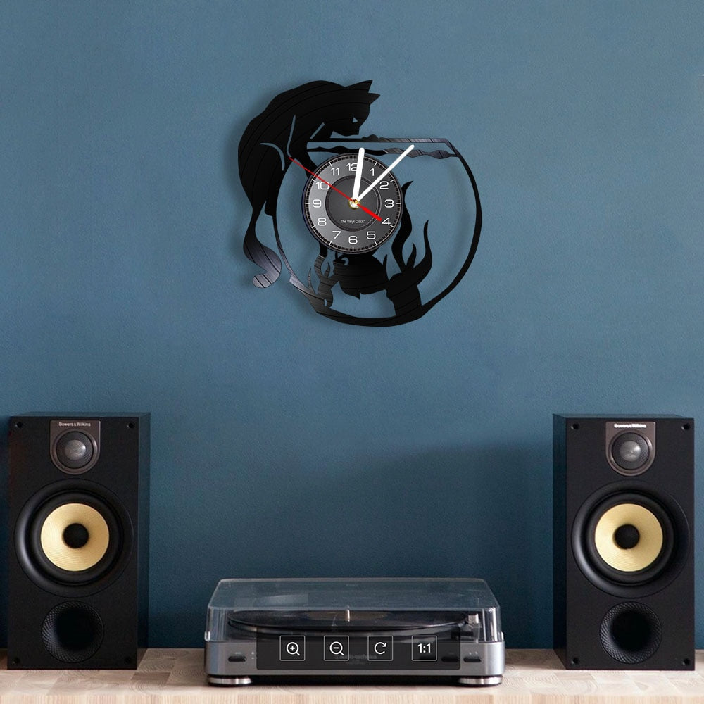  Cat Catching Fish Wall Clock sold by Fleurlovin, Free Shipping Worldwide