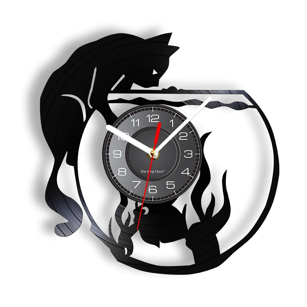  Cat Catching Fish Wall Clock sold by Fleurlovin, Free Shipping Worldwide