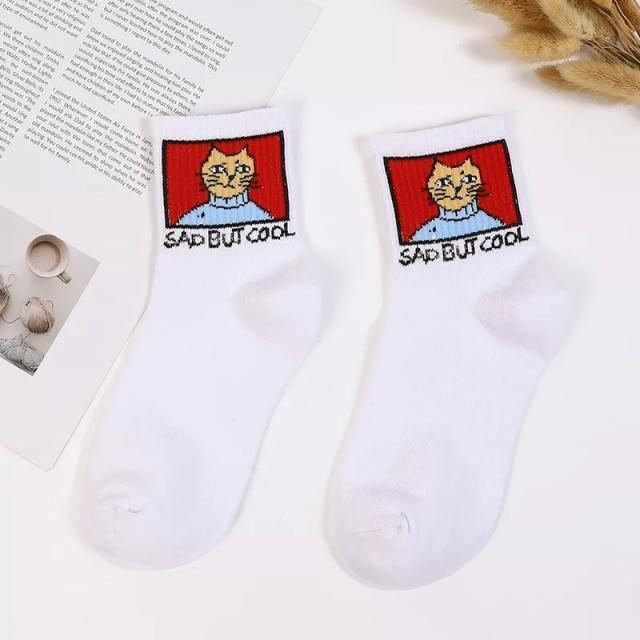  Cat Sad Cool Socks sold by Fleurlovin, Free Shipping Worldwide