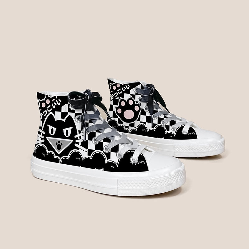  Colorblock Black Cat & Paw Sneakers sold by Fleurlovin, Free Shipping Worldwide