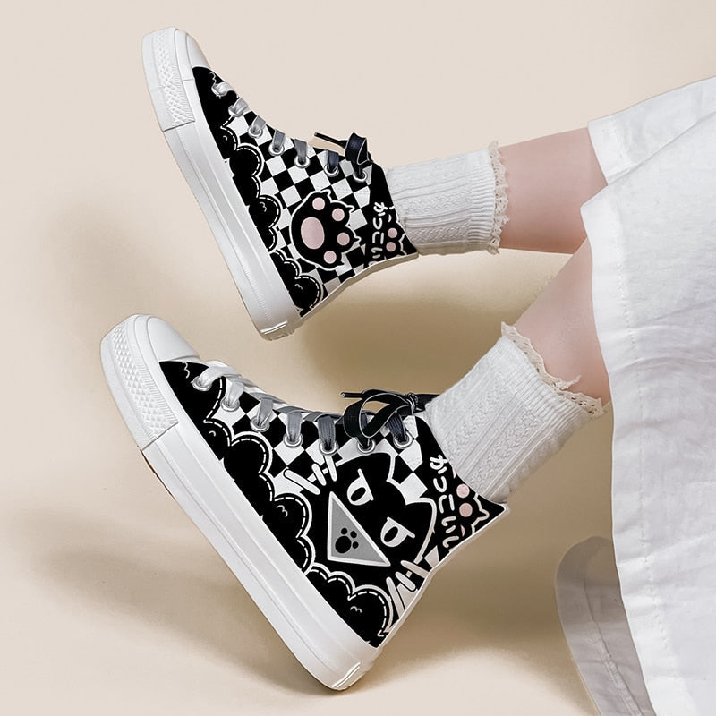  Colorblock Black Cat & Paw Sneakers sold by Fleurlovin, Free Shipping Worldwide