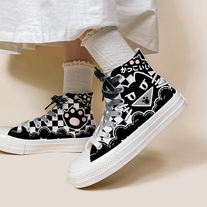  Colorblock Black Cat & Paw Sneakers sold by Fleurlovin, Free Shipping Worldwide