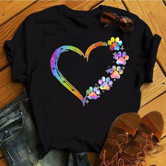 Colorful Heart & Paw Cat T-Shirt sold by Fleurlovin, Free Shipping Worldwide