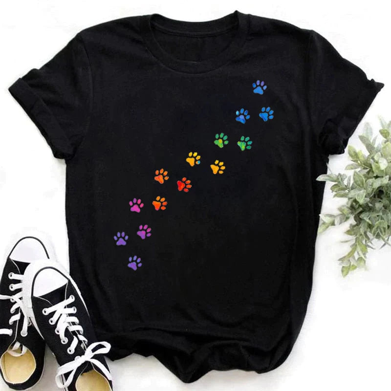  Colorful Paw Cat Steps T-Shirt sold by Fleurlovin, Free Shipping Worldwide