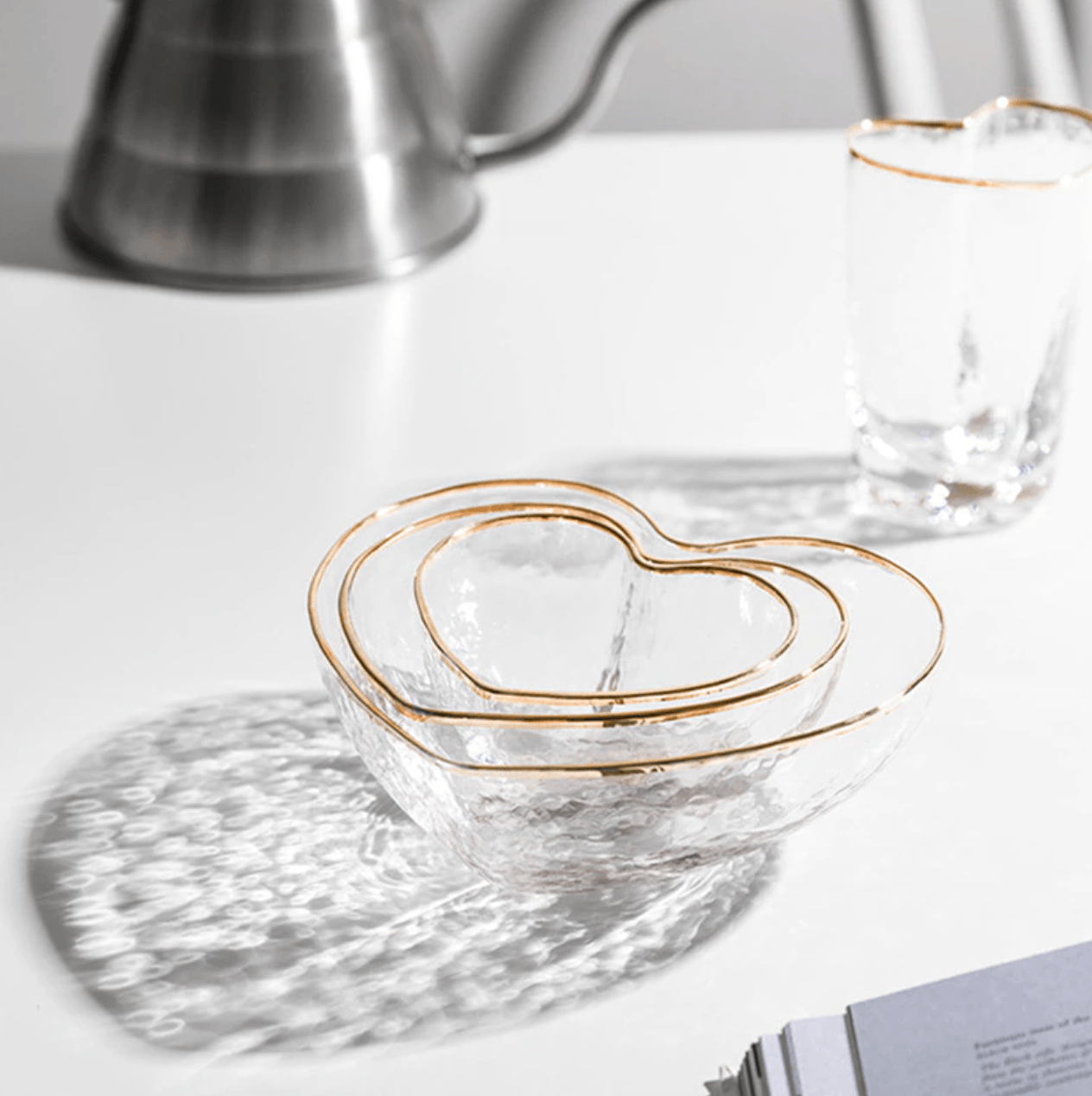 Dinnerware Glass Golden Heart Bowls + Cup sold by Fleurlovin, Free Shipping Worldwide