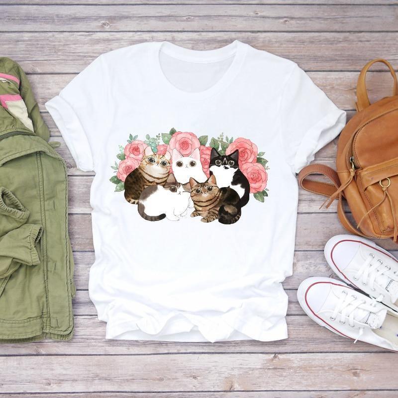  Flower Cat Gathering T-Shirt sold by Fleurlovin, Free Shipping Worldwide