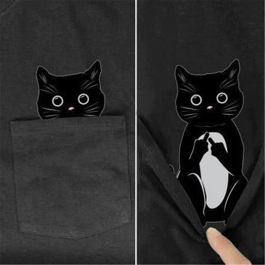  Funny Pocket Black Cat T-Shirt sold by Fleurlovin, Free Shipping Worldwide