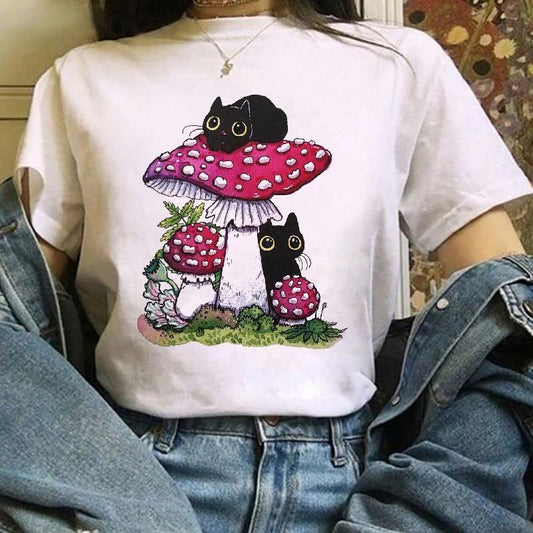  Hideout Mushroom Cat T-Shirt sold by Fleurlovin, Free Shipping Worldwide