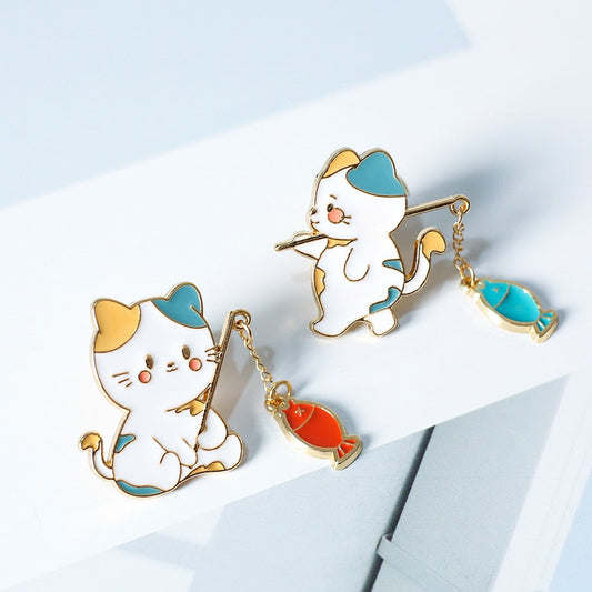  Kawaii Cat Go Fishing Brooch sold by Fleurlovin, Free Shipping Worldwide