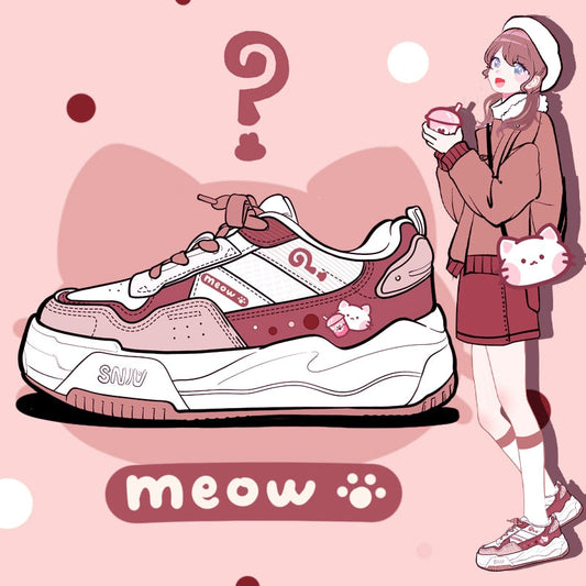  Kawaii Milk Tea Kitty Cat Sneakers sold by Fleurlovin, Free Shipping Worldwide