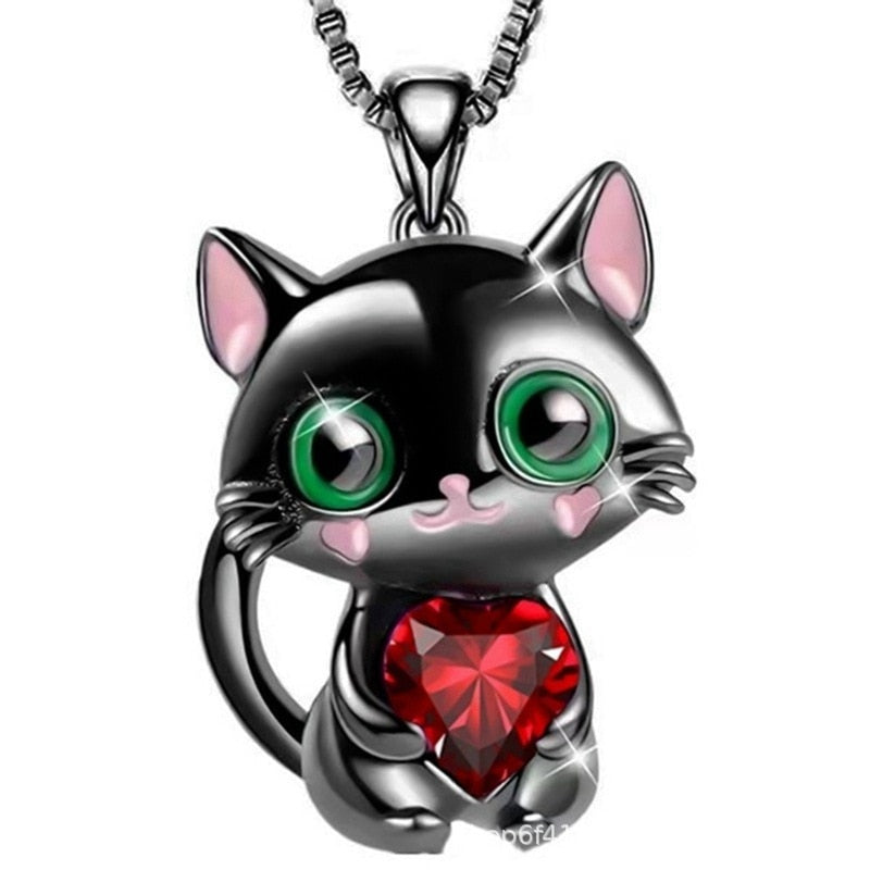 Kitty Crystal Heart Cat Necklace sold by Fleurlovin, Free Shipping Worldwide
