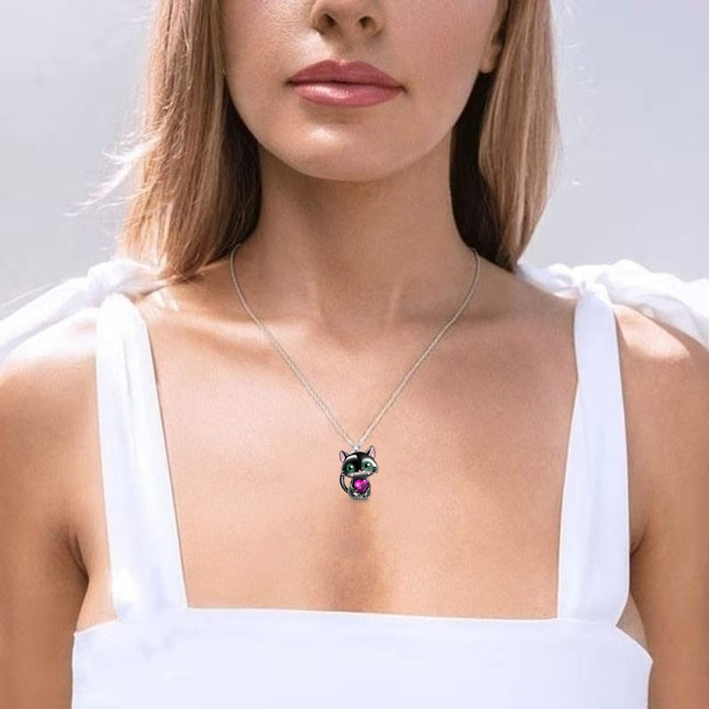 Kitty Crystal Heart Cat Necklace sold by Fleurlovin, Free Shipping Worldwide