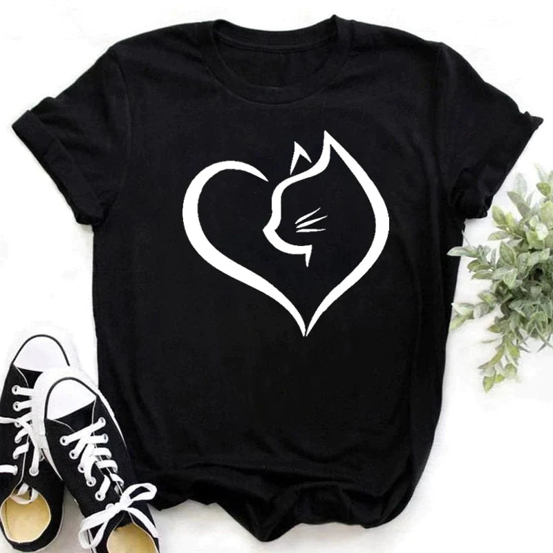  Love Heart Holo Cat T-Shirt sold by Fleurlovin, Free Shipping Worldwide