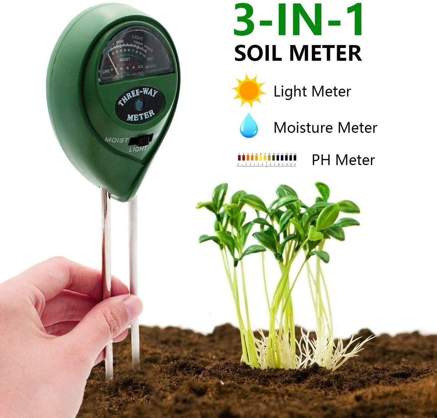 Measuring Tools & Sensors 3-In-1 Battery-Free Soil Moisture, Light, and pH Meter sold by Fleurlovin, Free Shipping Worldwide