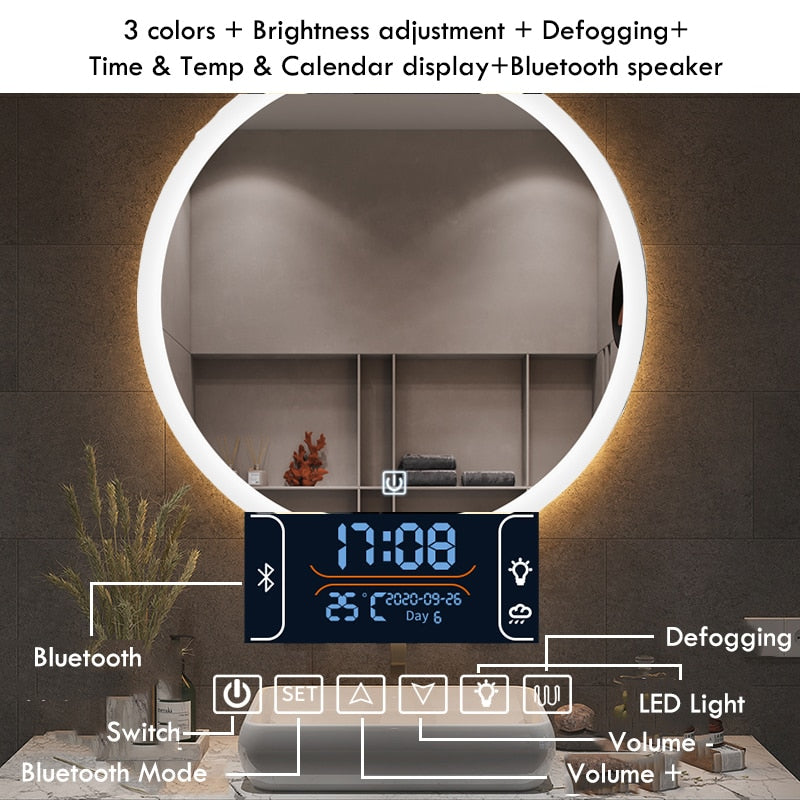 Mirror Round Smart Makeup Bathroom Mirror sold by Fleurlovin, Free Shipping Worldwide