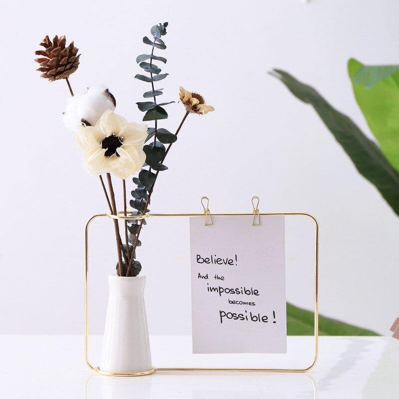 Picture Frames Iron Photo Display Frame with Ceramic Vase and Clips sold by Fleurlovin, Free Shipping Worldwide