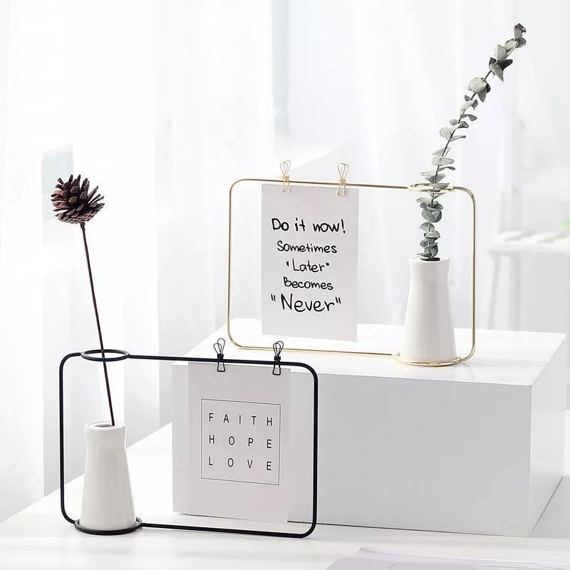 Picture Frames Iron Photo Display Frame with Ceramic Vase and Clips sold by Fleurlovin, Free Shipping Worldwide