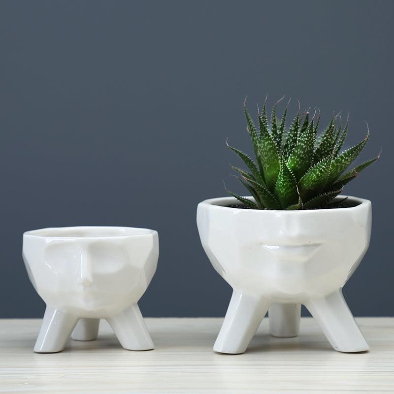 Pots & Planters 2-Piece White Ceramic Face Succulent Planters sold by Fleurlovin, Free Shipping Worldwide
