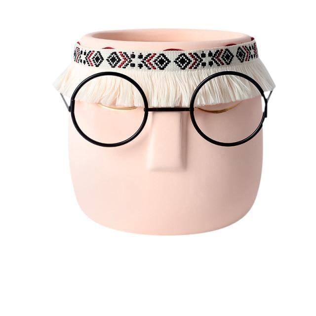 Pots & Planters Ceramic Abstract Sleeping Face Planter with Headband and Glasses sold by Fleurlovin, Free Shipping Worldwide
